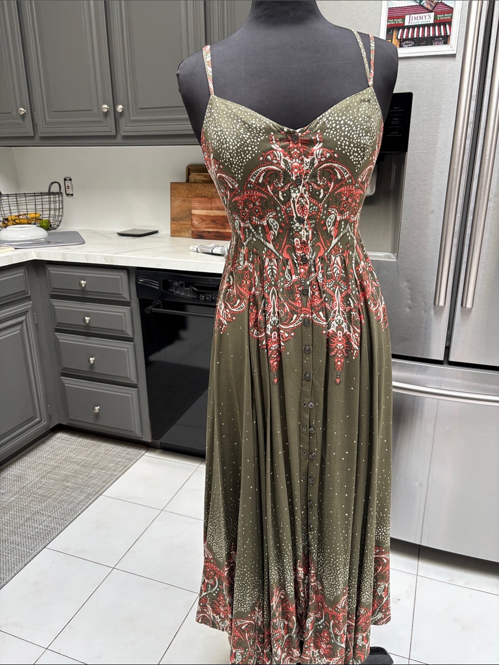Free People Olive and Rust Paisley Maxi Dress